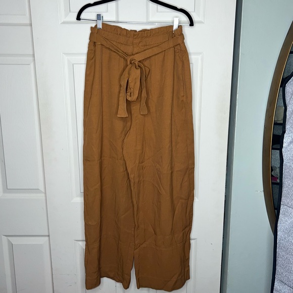 J. Crew Pants - J.Crew paper bag pants - Brown Wide-Leg Pants with Tie Waist, 14